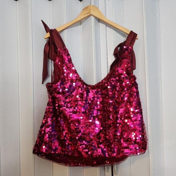 NWT Meave Anthro Barbie Pink Sequin Bow Top sz 1X - Picture 5 of 9